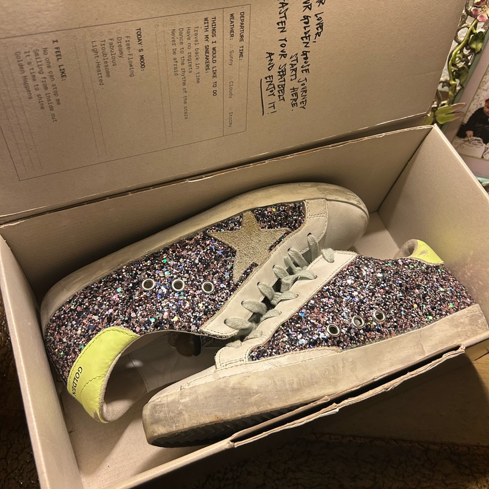 Golden Goose Multicolor Glitter Sneakers with Neon Yellow Sz 40 EUC! - Picture 2 of 15